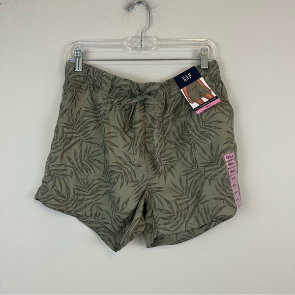 NWT GAP Women's Lyocell Drawstring Pull-On Tencel Shorts Olive Jungle Vines Sm - Picture 2 of 6